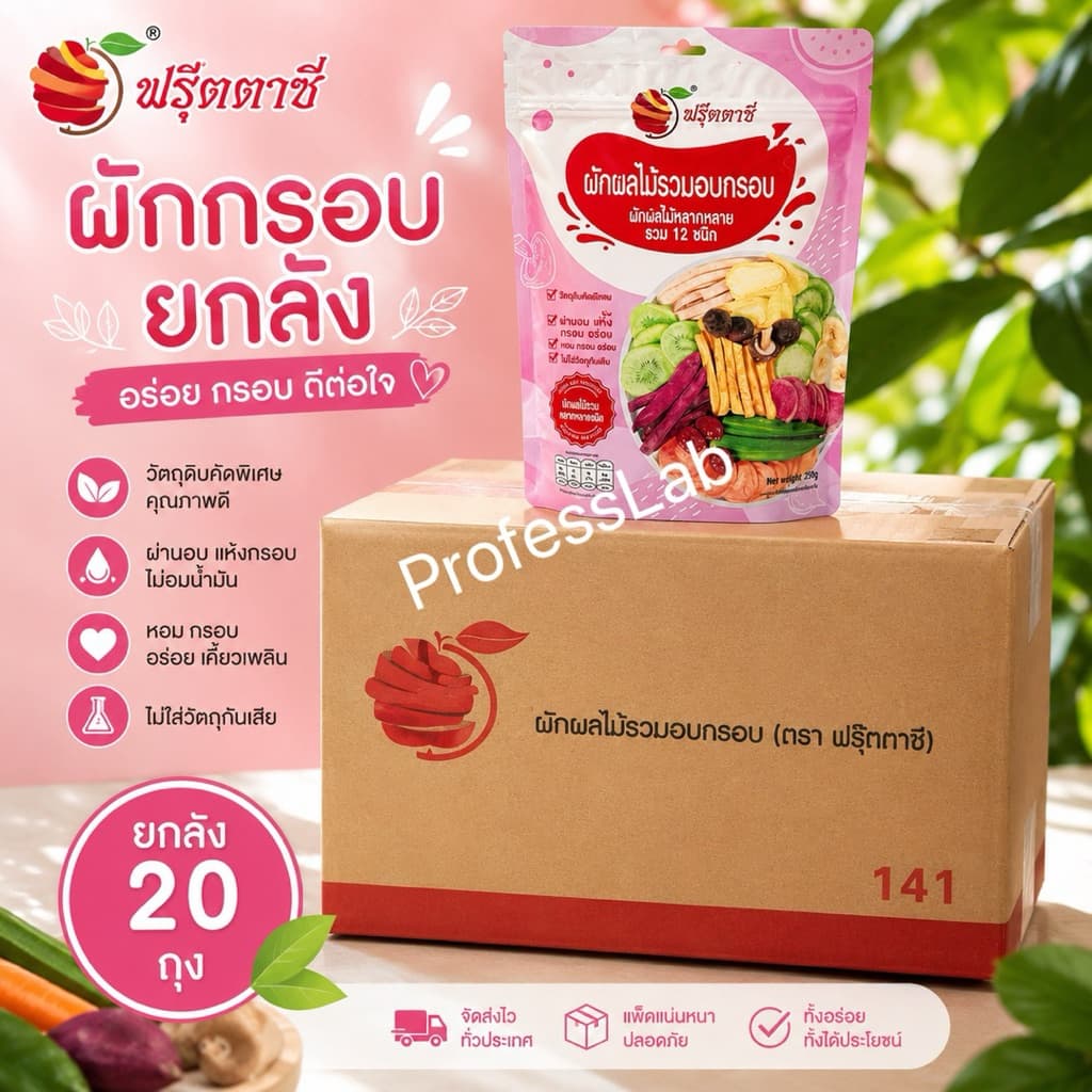 ยกลัง20ถุงFruitasy ฟรุ๊ตทาซี่ ผักผลไม้อบกรอบ12ชนิด20ห่อ*250gขายส่งผักและผลไม้รวมอบแห้ง ขายส่ง果酥脆批发 รูปที่ 6