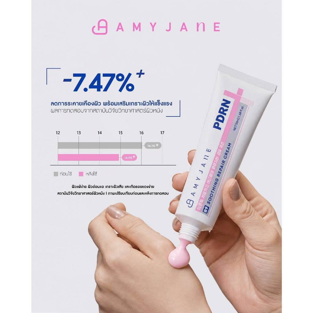 AMY JANE B9 Soothing Repair Cream 50 ml. ครีมบำรุงผิวหน้า ผสานพลัง PDRN และ Panthenol B5 สำหรับผิวบอบบางแพ้ง่าย รูปที่ 5