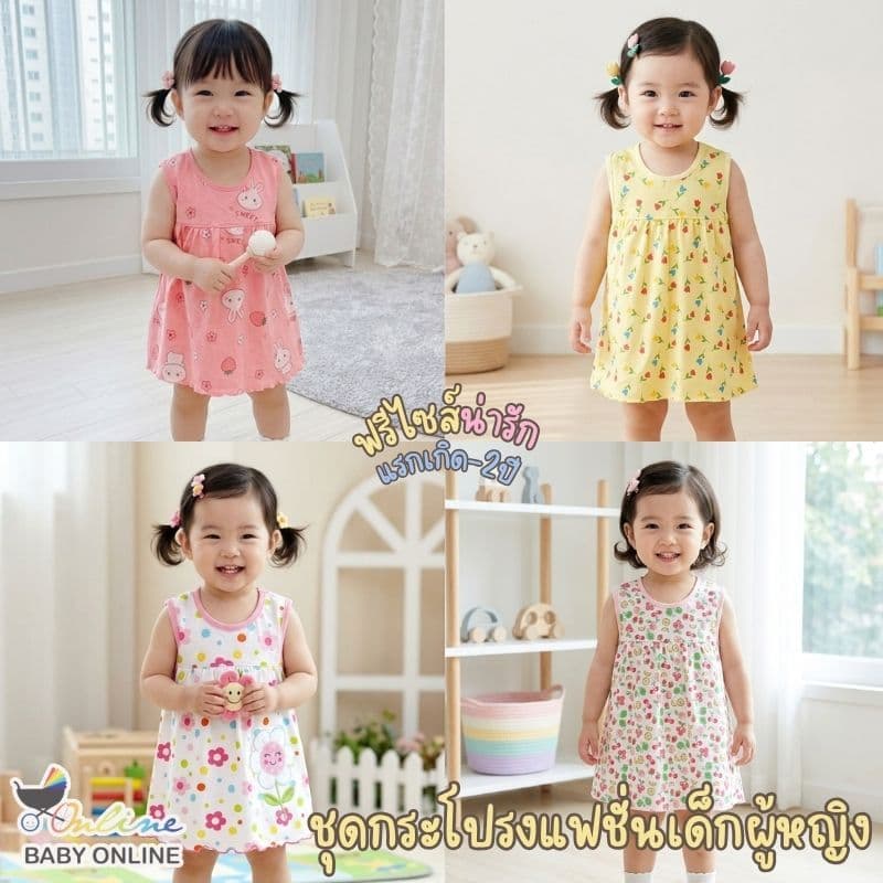 Babyonline(Y088)A3-OF2R(ส่งด่วน1วัน)ชุดกระโปรงพิมพ์ลายน่ารักสำหรับเด็กผู้หญิง ผ้าฝ้าย นุ่ม ใส่สบาย