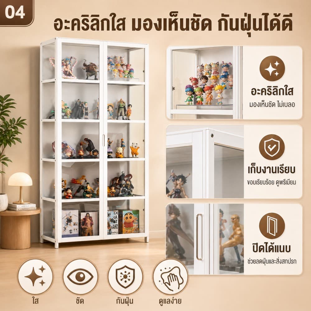 ตู้โชว์ ตู้เก็บของ ตู้โชว์โมเดล ตู้สะสม แข็งแรงทนทาน ประหยัดพื้นที่ กันน้ำ กันความชื้น จัดส่งในพื้นที่ รูปที่ 5