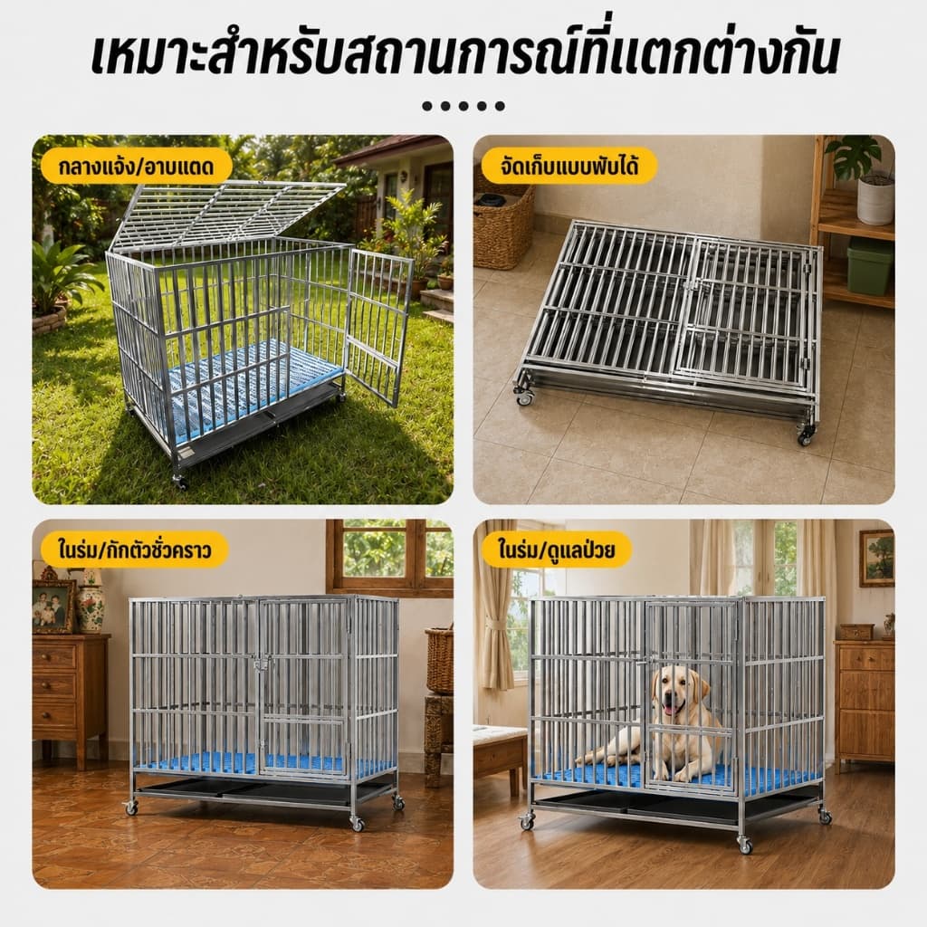 กรงสัตว์เลี้ยง กรงหมา พับได้ กรงสุนัขสแตนเลส 304 กรงสัตว์เลี้ยง แข็งแรง กรงสุนัขใหญ่ ฟรีแผ่น พาเลท รูปที่ 4