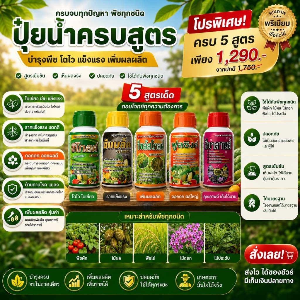 ปุ๋ยน้ำครบสูตร 5 สูตร สำหรับพืชทุกชนิด บำรุงต้น บำรุงราก เร่งดอก เพิ่มผลผลิต ฟื้นต้นโทรม ใช้ได้ทั้งผัก ไม้ผล และพืชไร รูปที่ 3