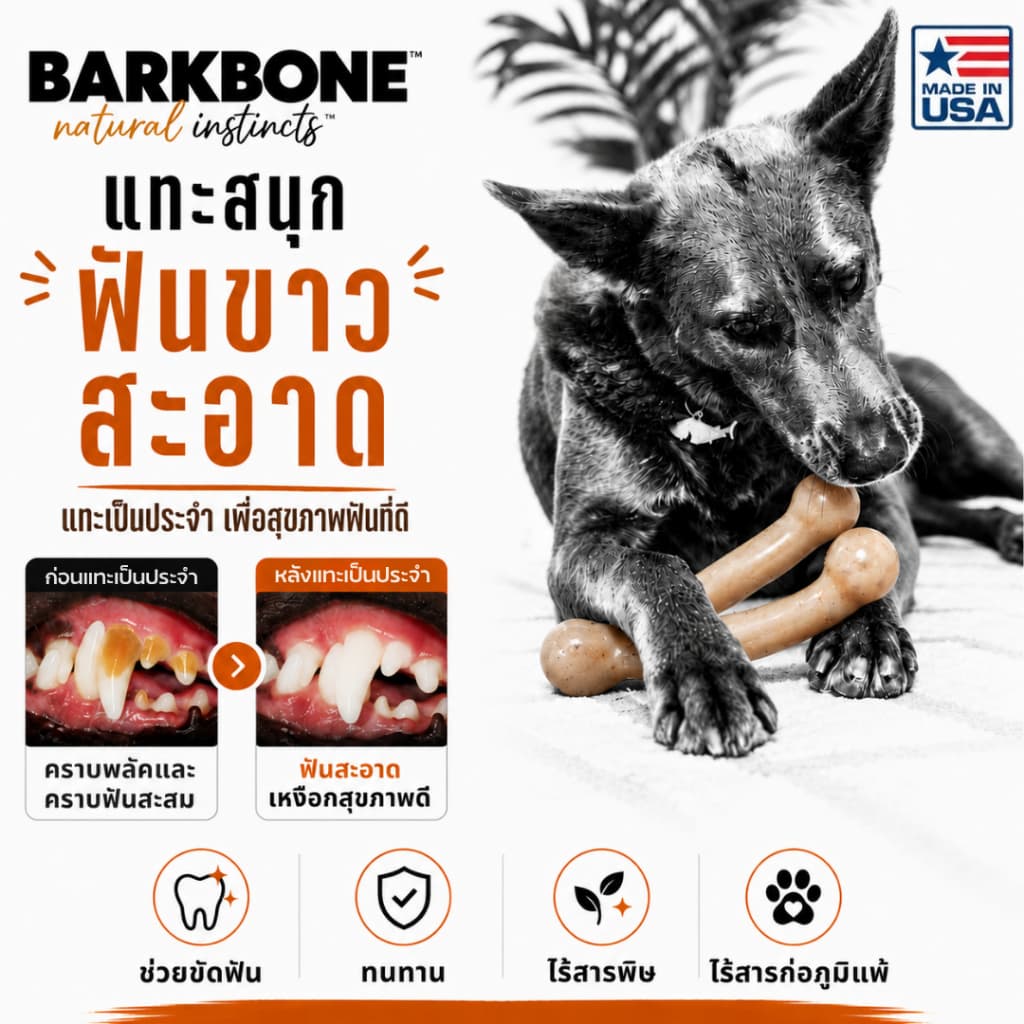 Made in USA BarkBone Wishbone REAL Bacon Flavor -Infused Nylon Dog Chew Toy ของเล่นขัดฟันสุนัข รูปที่ 6