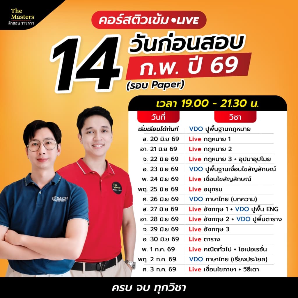 คอร์สติวเข้ม 14 วันก่อนสอบ ก.พ. ปี 69 รอบ Paper (โหลดเอกสารในกลุ่มติว)