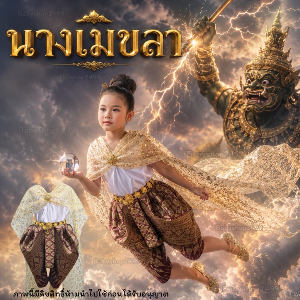 ** ** ชุดไทย **ส่งใน1วัน**ชุดนางในวรรณคดี สไบสำเร็จรูป คู่โจงกระเบนผ้าไหม รุ่น นางเมขลาล่อแก้ว รูปที่ 2