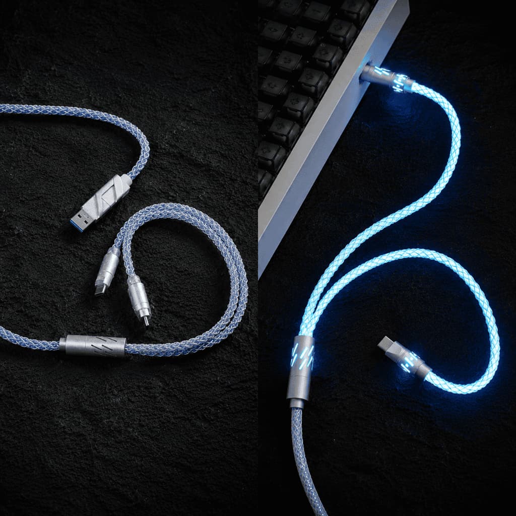 สายถัก Custom Coiled Cable 1-to-2 Crystal Copper Cable 8k Polling rate USB Type C to A แถมฟรีพร้อมกระเป๋า รูปที่ 2