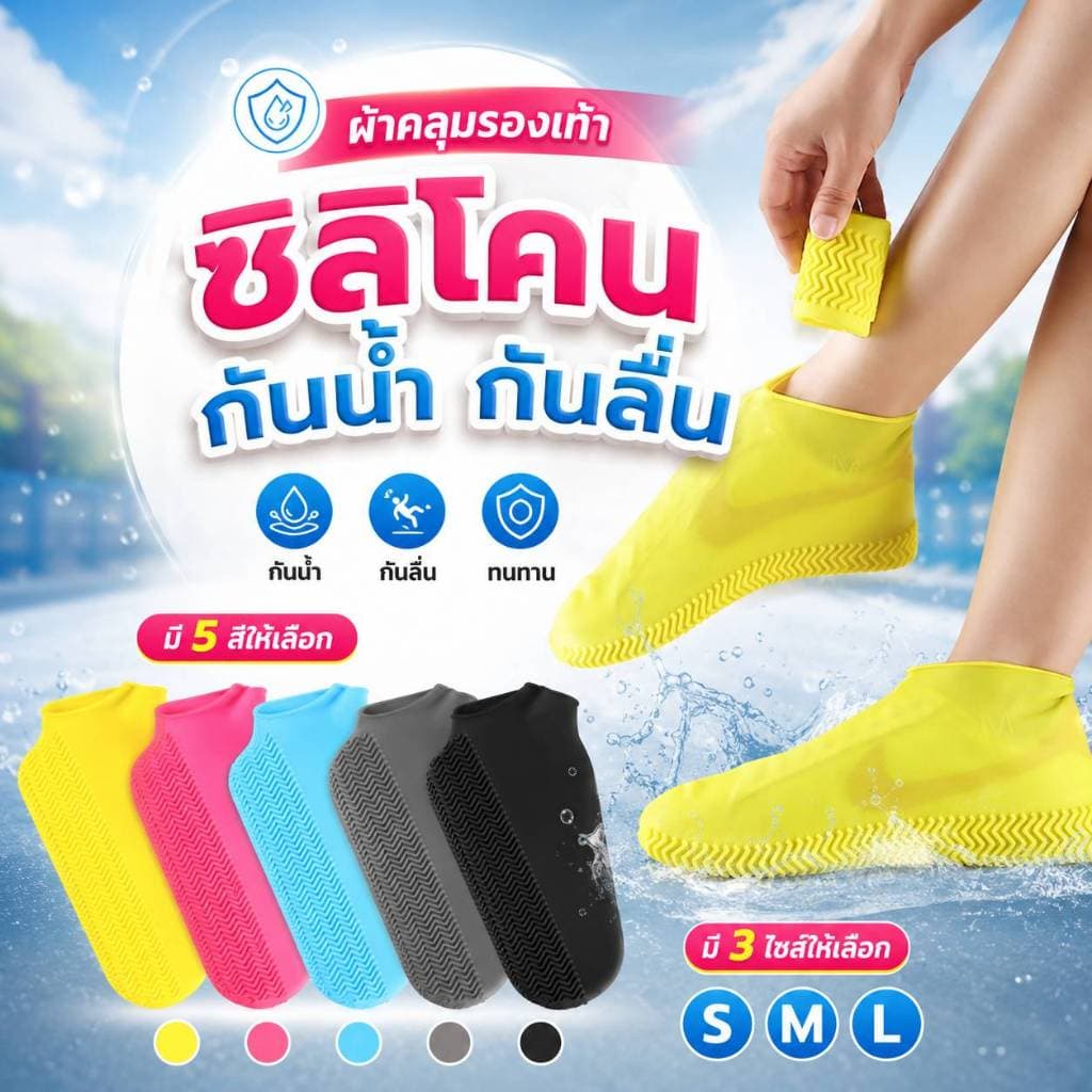 Boqi factory ผ้าคลุมรองเท้าบูทยาง ซิลิโคน กันน้ํา กันลื่น ใช้ซ้ําได้ สําหรับทุกเพศ ShopA6 รูปที่ 4