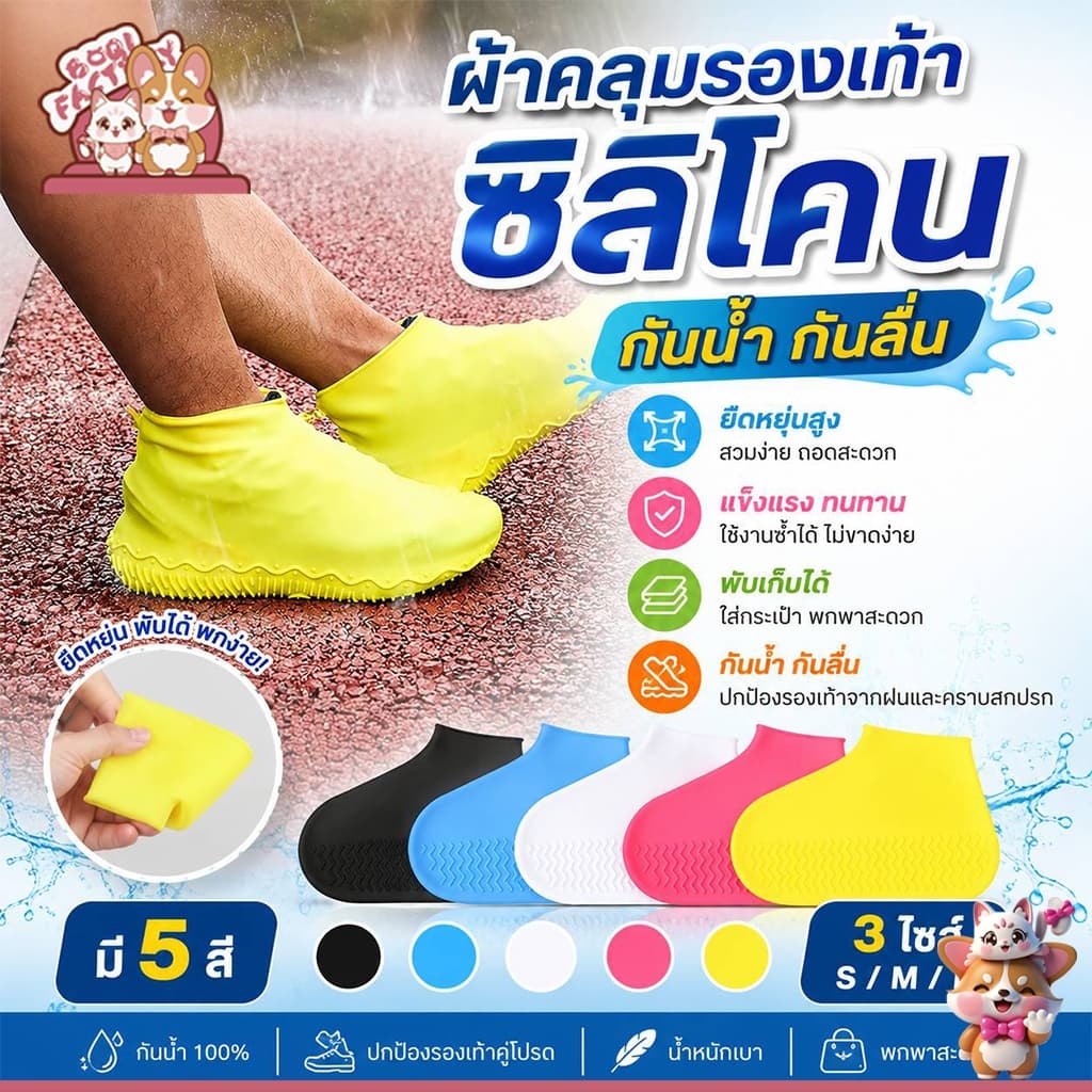 Boqi factory ผ้าคลุมรองเท้าบูทยาง ซิลิโคน กันน้ํา กันลื่น ใช้ซ้ําได้ สําหรับทุกเพศ ShopA6 รูปที่ 1