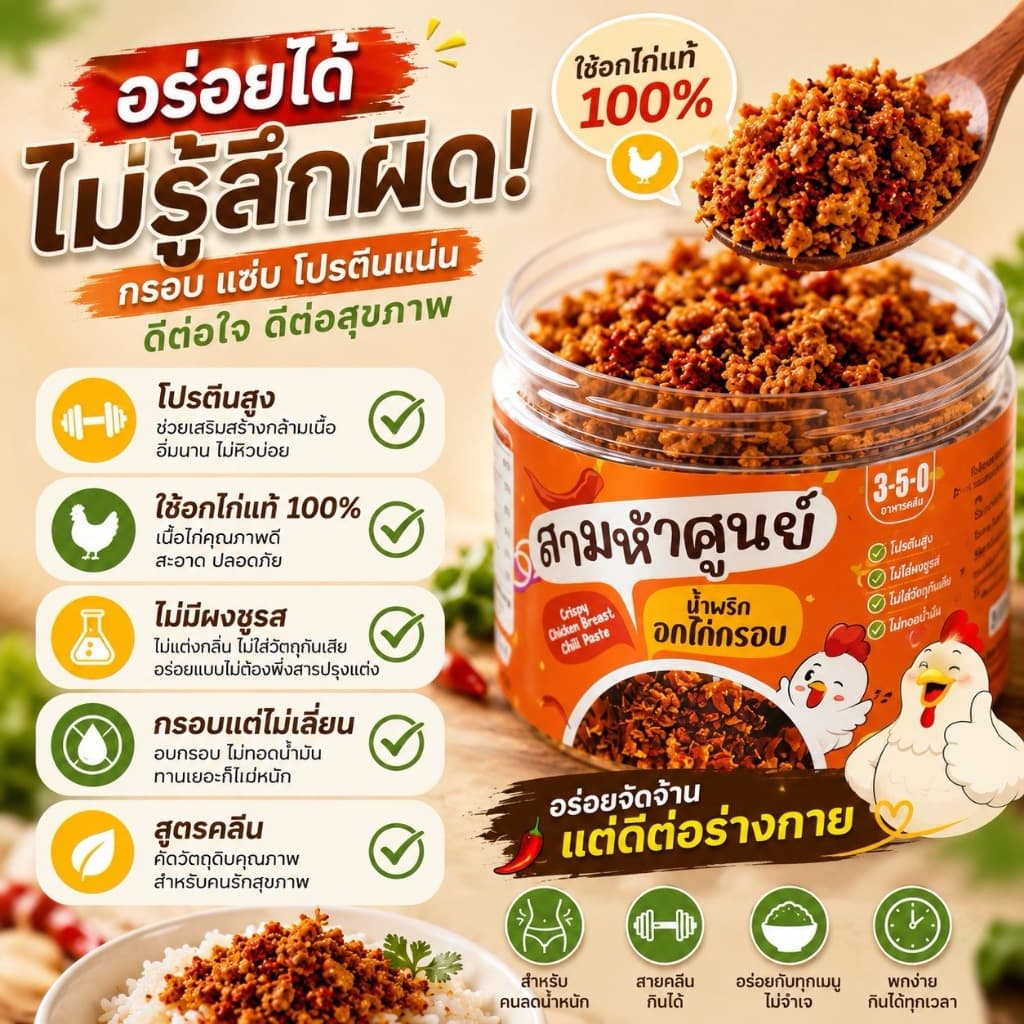 2แถม1 โปร!! น้ำพริกอกไก่กรอบ(กรอบนาน อร่อยนาน ปริมาณ50กรัม ไม่ใส่สารกันเสีย) รูปที่ 4