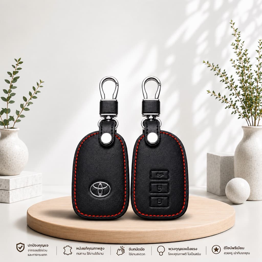 ซองหนังแท้ ใส่กุญแจรีโมทรถยนต์ Toyota Vios, Yaris Ativ 2014-26 แบบ Push Start โลโก้เงิน รุ่น 3 ปุ่ม รูปที่ 3