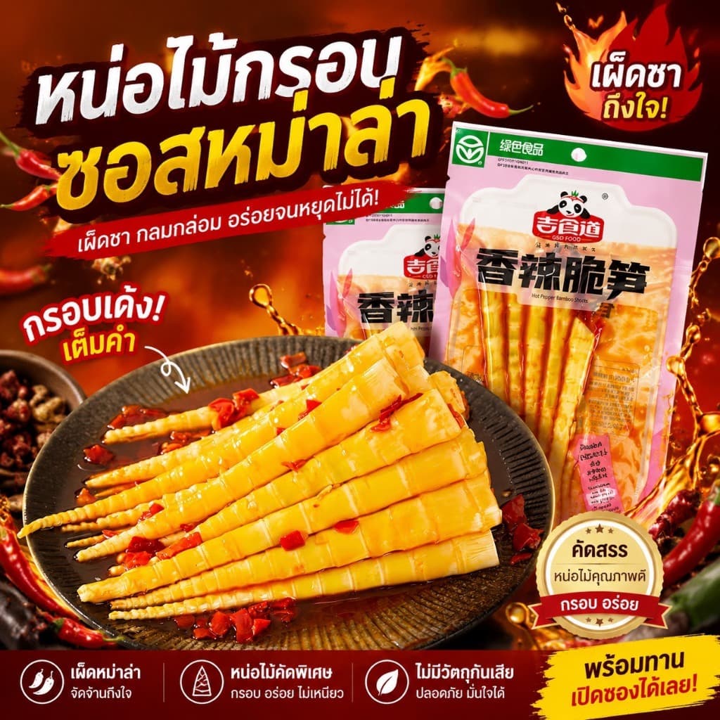 หน่อไม้ปรุงรสหม่าล่า กรอบเพลิน เคี้ยวมันส์ ฟินทุกคำ ขนาดพกง่าย 60 กรัม รูปที่ 1