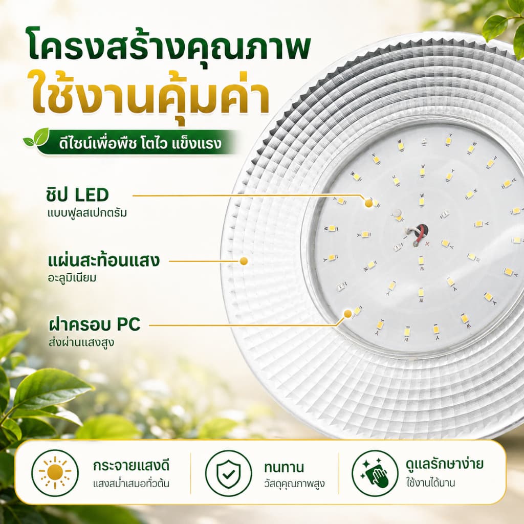 โคมไฟปลูกพืช 200Wโคมไฟไฟปลูกต้นไม้ ไฟปลูกพืช ไฟปลูกจานบิน ขั้วเกลียว E27 ไฟช่วยต้นไม้โตเร็ว แสงธรรมชาติ แสงขาว รูปที่ 3