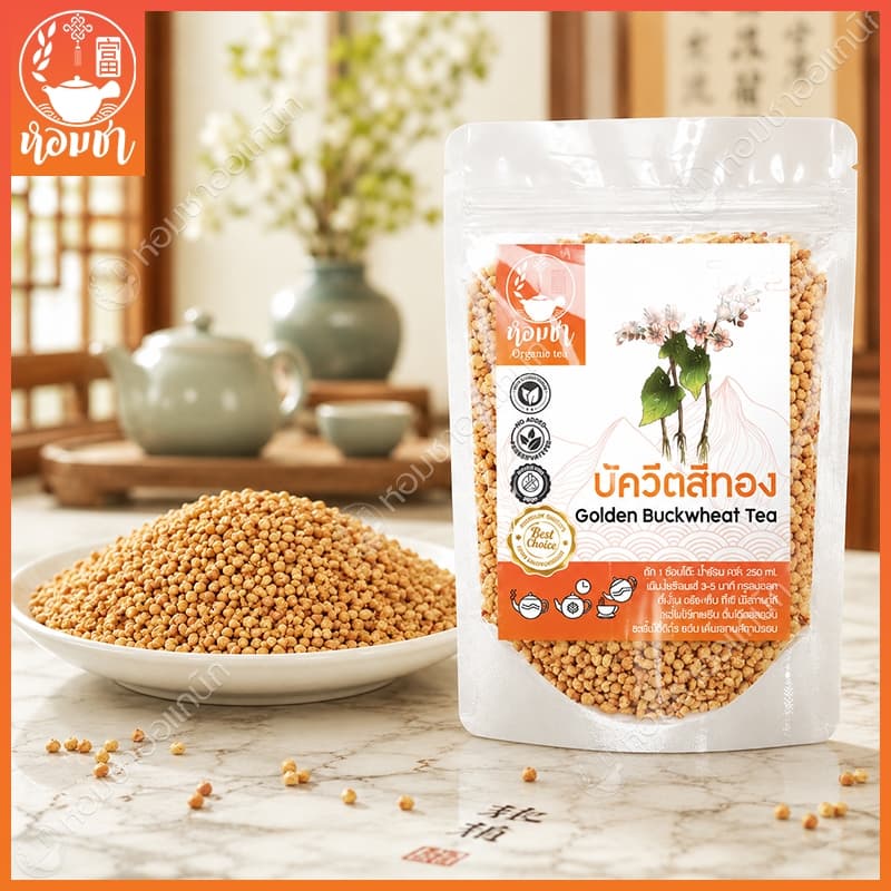 ชาบัควีท สีทอง เกรด A เม็ดใหญ่ เต็มเม็ด ไม่เป็นเศษ ไม่เป็นผง Golden Buckwheat Tea รูปที่ 1