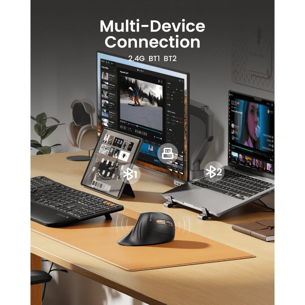 ProtoArc EM11 NL เมาส์แนวตั้ง Ergonomic ไร้สาย Bluetooth 2 ช่อง + 2.4G DPI 8000 ชาร์จได้ สีดำ-ทอง รับประกัน 2 ปี รูปที่ 2