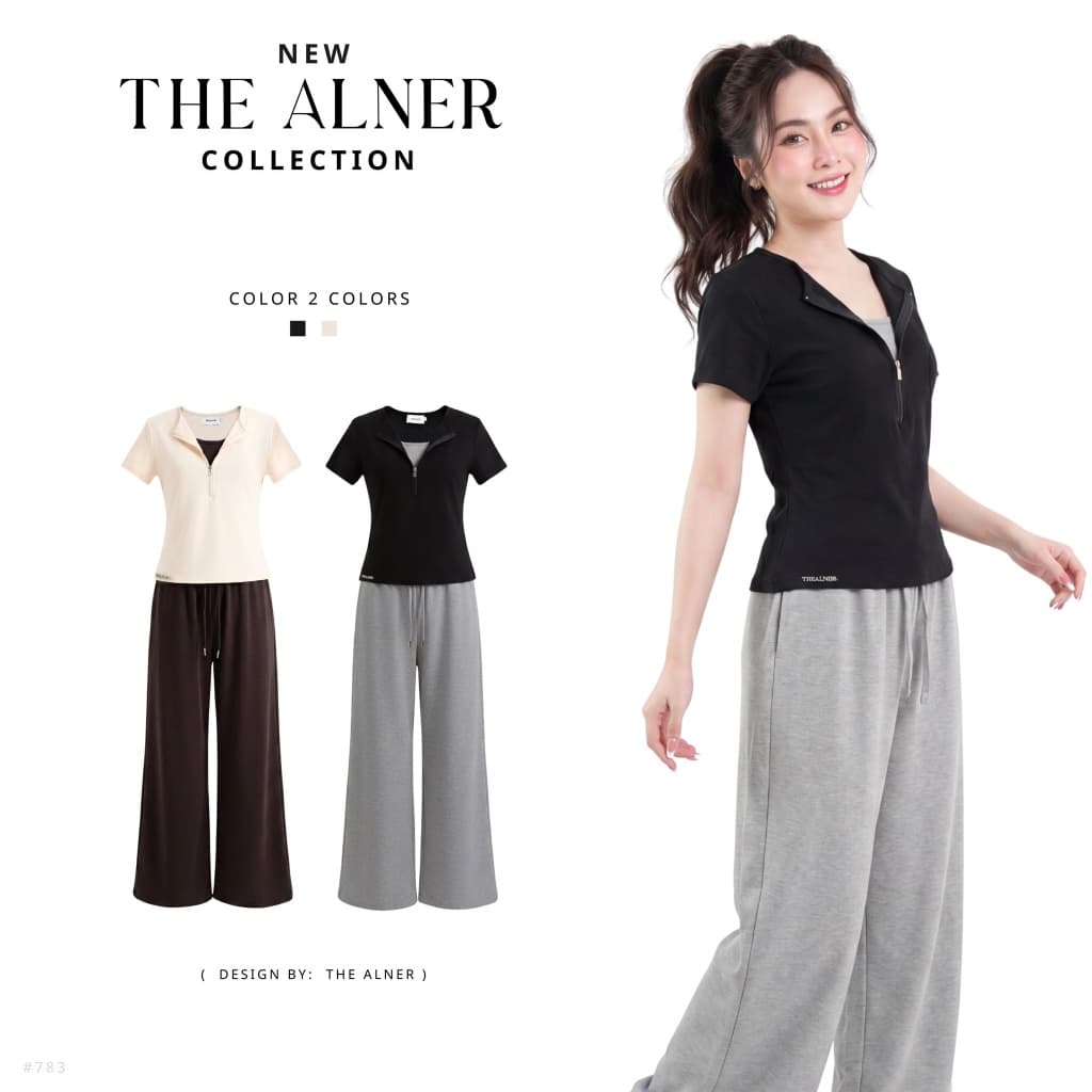 Thealner-AN783 (เซตเสื้อแต่งซิปแขนสั้นกางเกงขายาว)