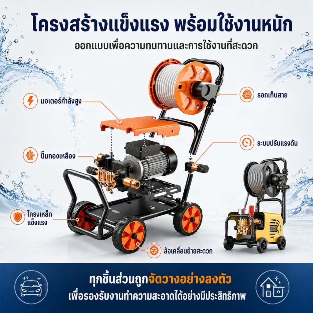 REAIM เครื่องฉีดน้ำแรงดันสูง 5800W ปรับแรงดันน้ำได้ เคลื่อนย้ายสะดวก ดูดน้ำได้ด้วยตัวเอง รูปที่ 8