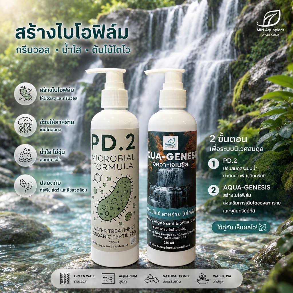 Aqua Genesis + PD2 เร่งสร้างตะไคร่ สาหร่ายไบโอฟิล์ม รักษาสมดุลย์ของระบบน้ำ ชุด 2 ขวด สำหรับระบบน้ำที่สมบูรณ์แบบ รูปที่ 1