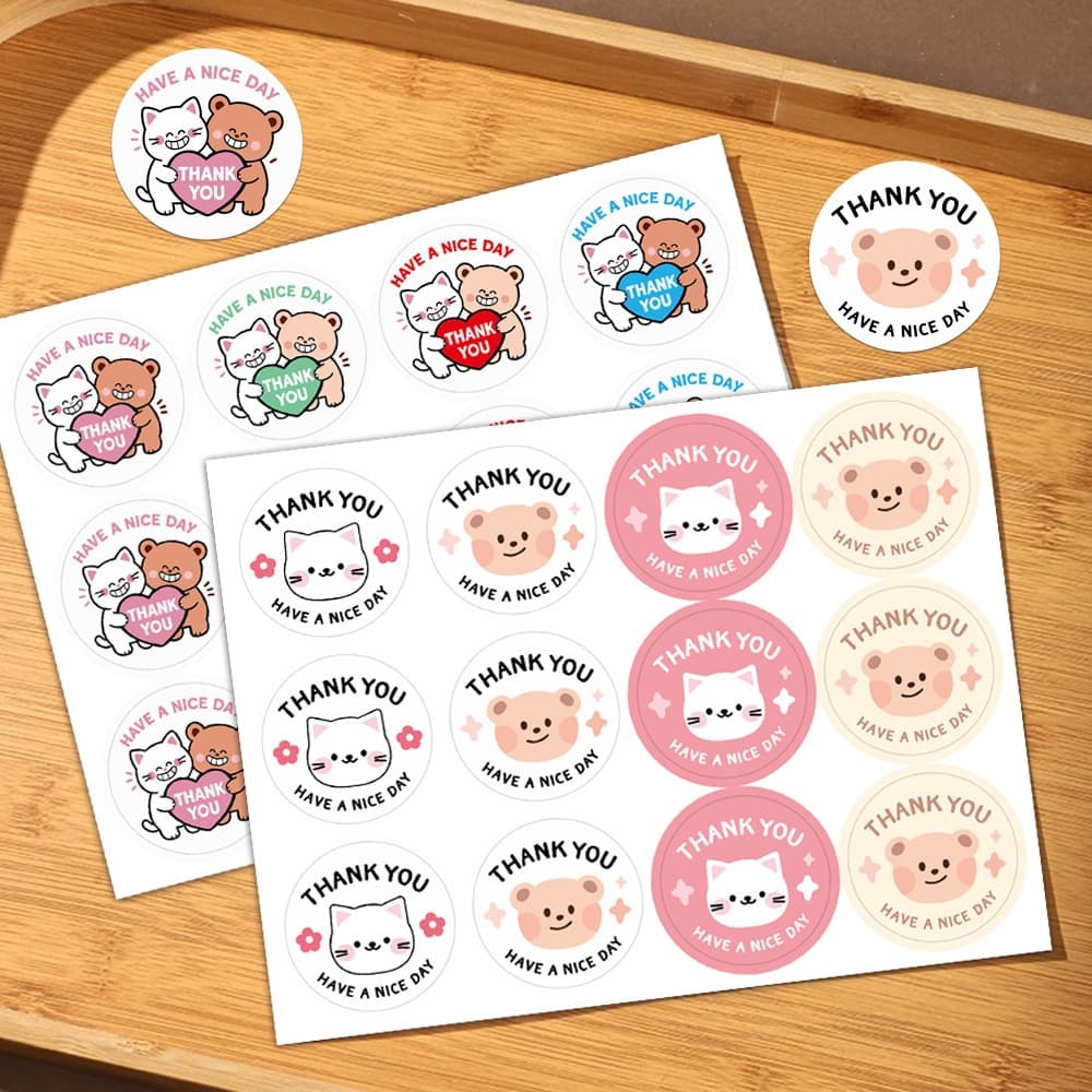 สติกเกอร์ THANK YOU ลายการ์ตูน ลายหมีน้อยน่ารัก ขนาด 3.5 ซ.ม รูปที่ 1