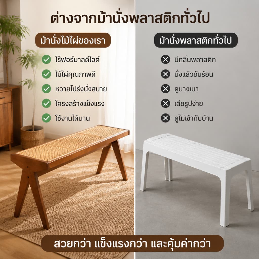 เก้าอี้หวายสาน เก้าอี้เปลี่ยนรองเท้า เก้าอี้ทานอาหาร ไม้เนื้อแข็ง เรียบง่าย อเนกประสงค์ รูปที่ 6