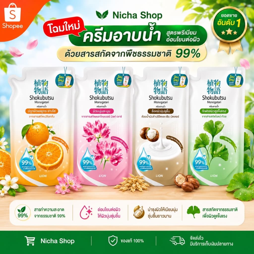 3 ถุง *** ครีมอาบน้ำ โชกุบุสซึ ถุงเติม 400 มล ครบสีเลือกได้ รูปที่ 1
