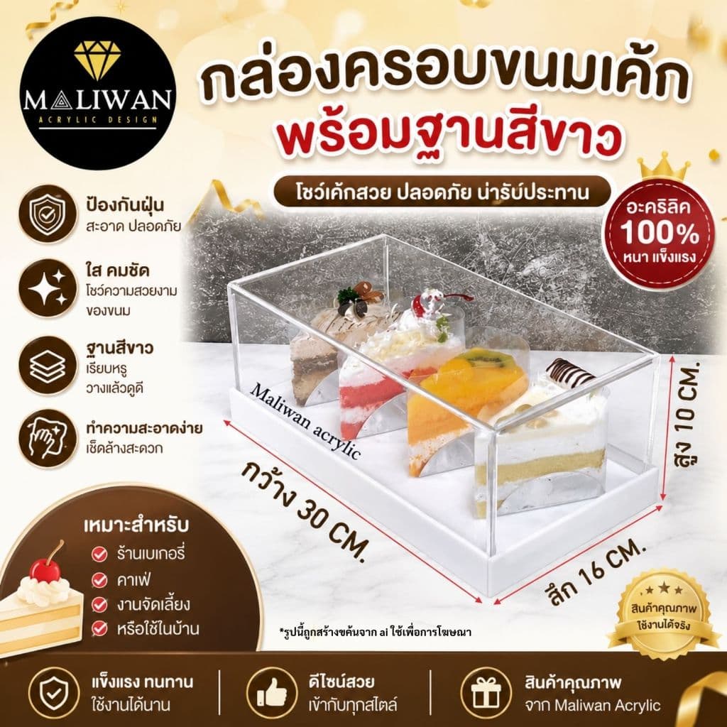 maliwan กล่องครอบเค้กอะคริลิคใสพรีเมียม มี 3 ฐานให้เลือก รูปที่ 9