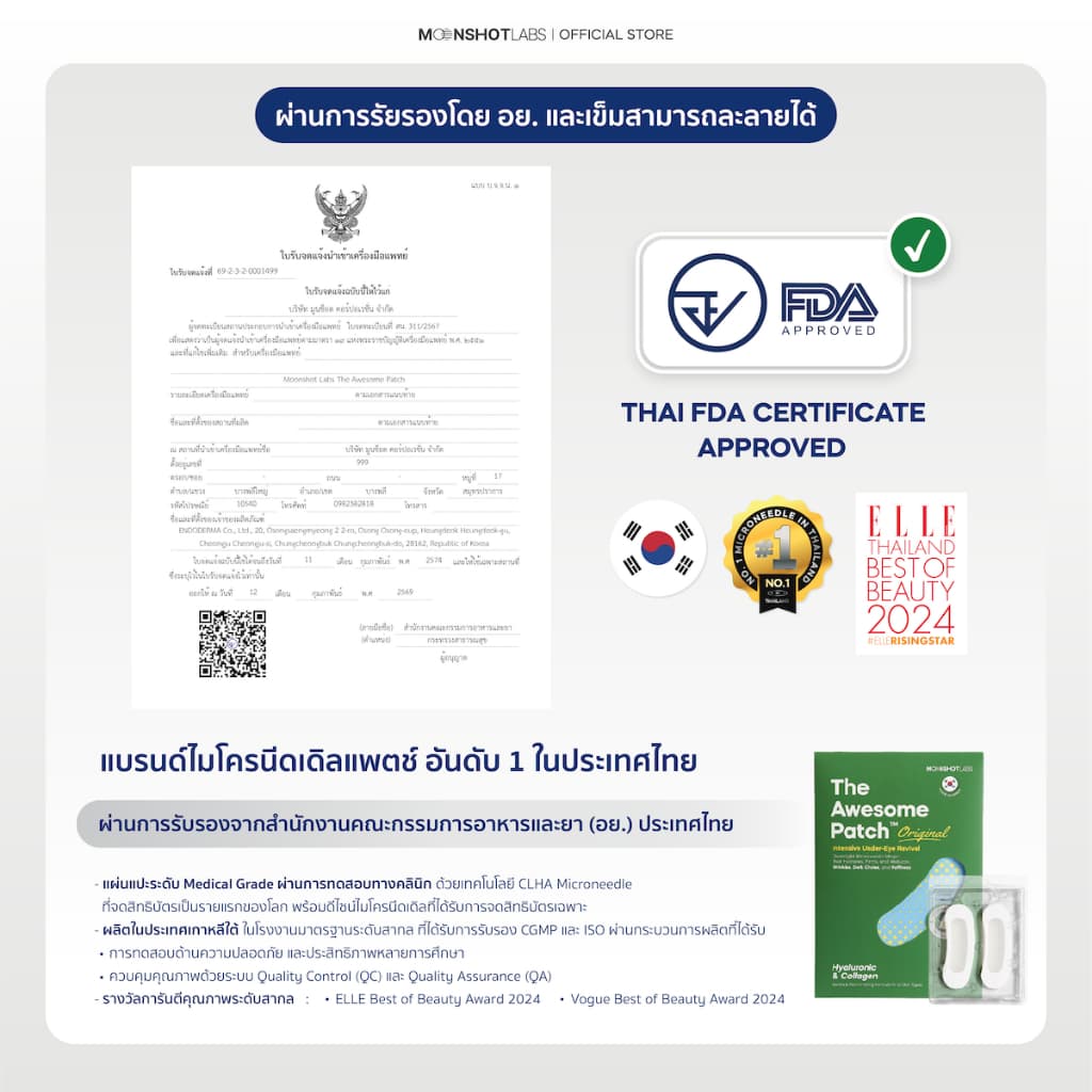 The Awesome Patch – กู้รอยคล้ำใต้ตาแบบเร่งด่วน มาร์กเข็มลดริ้วรอย ไมโครนีดเดิล 1,800 เข็ม | By Moonshot Labs รูปที่ 2