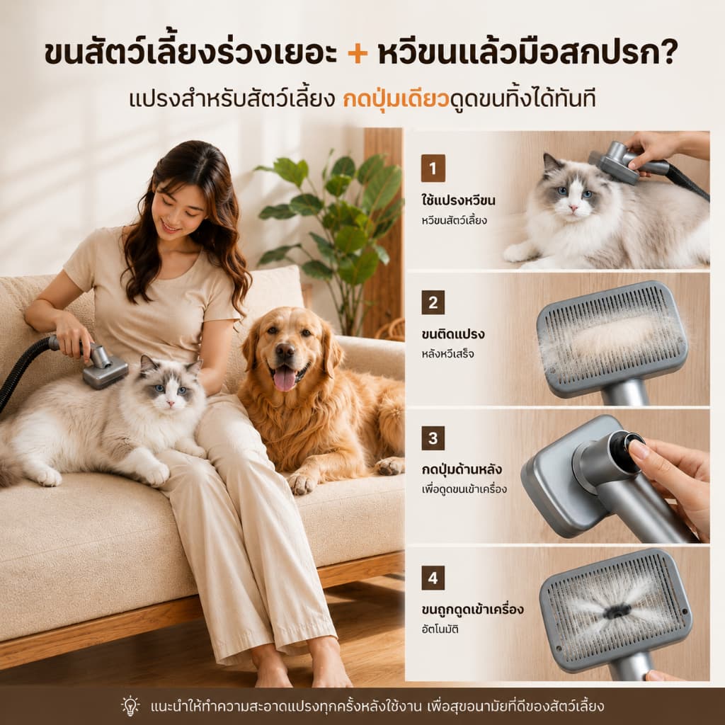 ชุดอัปเกรดสำหรับบ้านที่มีสัตว์เลี้ยง เครื่องดูดฝุ่นไร้สาย ดูดขนสัตว์เลี้ยง 25KPa รับประกัน 2 ปี รูปที่ 3