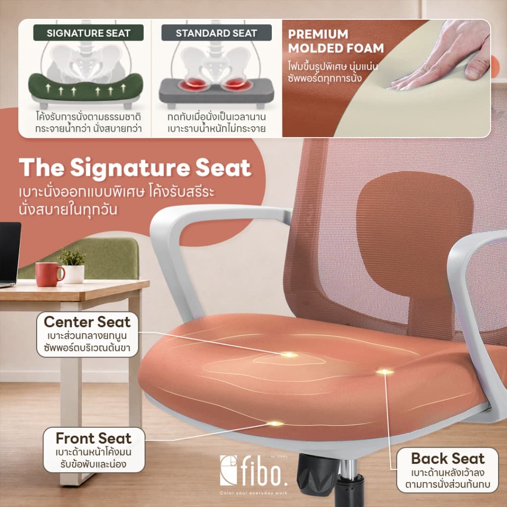FIBO เก้าอี้ทำงาน VIBE Office Chair เก้าอี้คอม เพื่อสุขภาพนั่งสบายผ้าตาข่ายนั่งไม่ร้อน รับประกัน 2 ปี รูปที่ 5