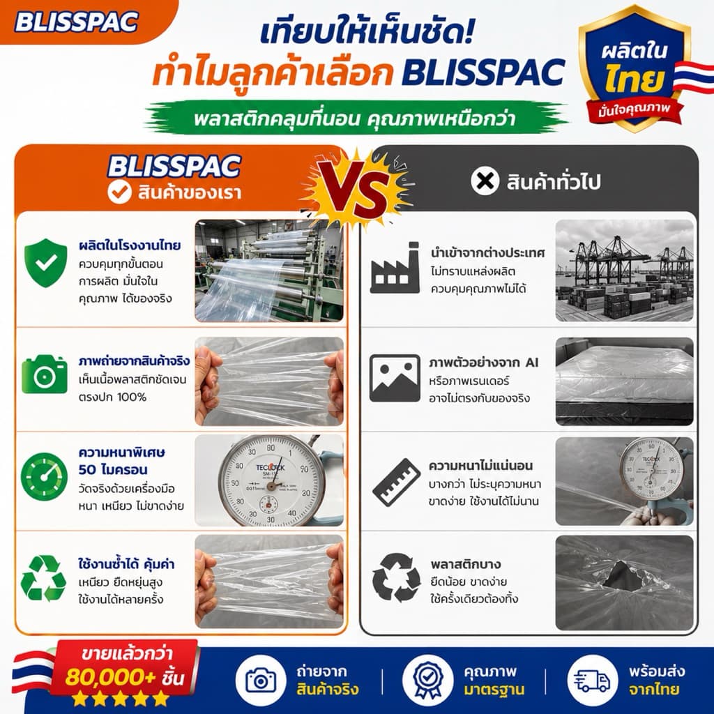 ถุงคลุมที่นอน พลาสติกคลุมที่นอน กันฝุ่น คลุมฟูก ผลิตในไทย LDPE เกรด A หนา 50 Micron มียางยืด รูปที่ 3