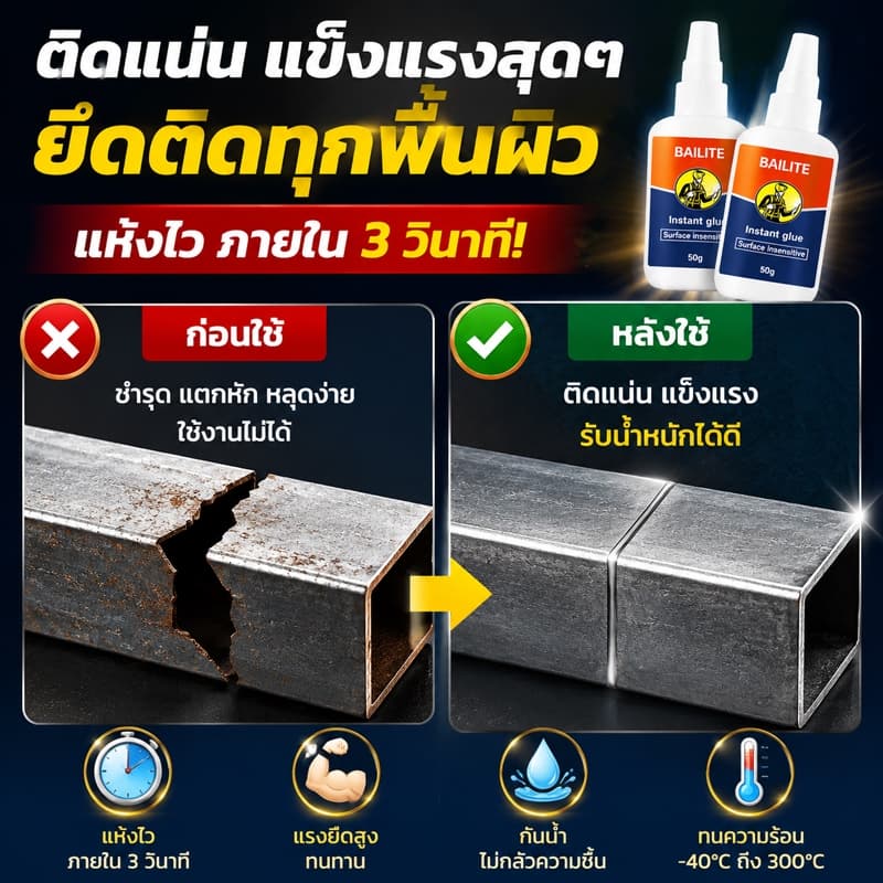 กาวเชื่อมที่แข็งแรง กาวเชื่อมโลหะ กาวติดแน่นสำหรับพลาสติกสามารถติดกับอะไรก็ได้ เซรามิก ไม้ และโลหะ รูปที่ 2