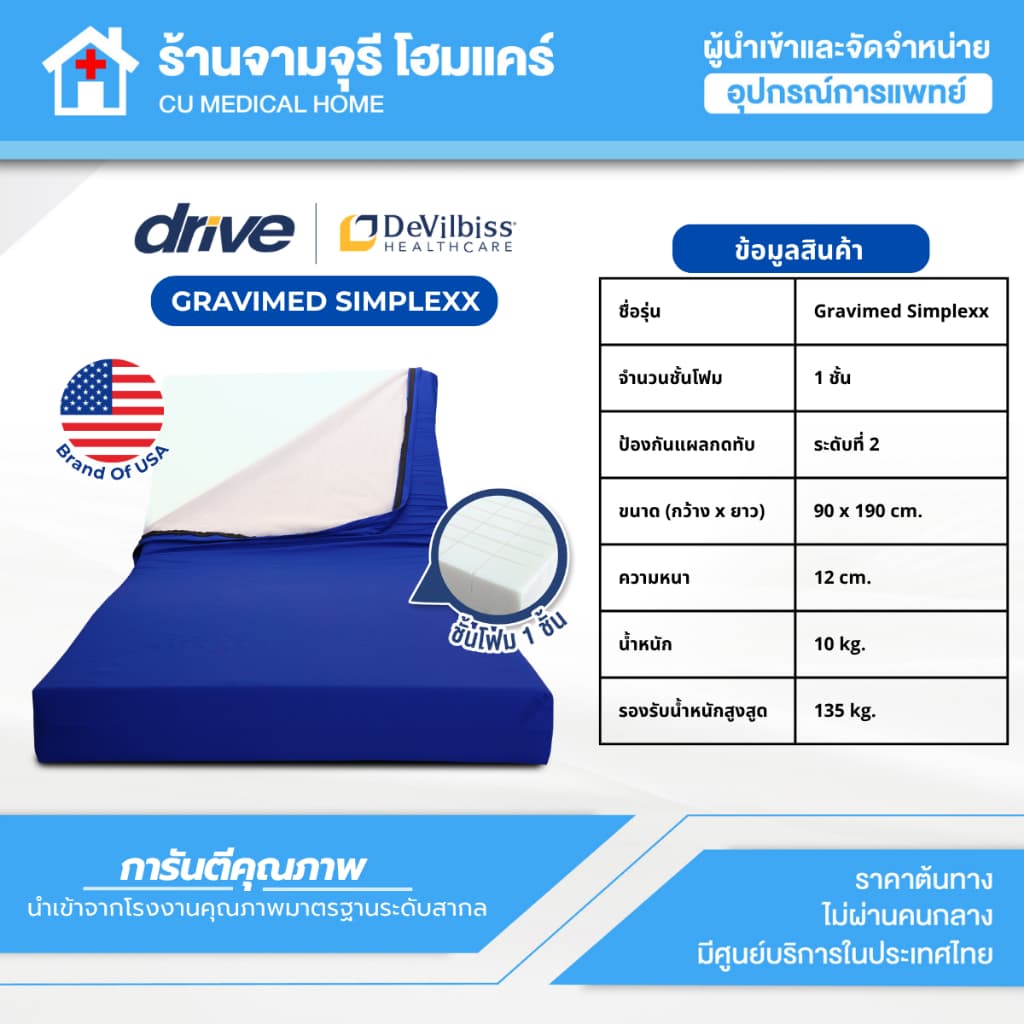 Devilbiss ที่นอนโฟมป้องกันแผลกดทับ รุ่น Gravimed Simplexx 1 Layer ระดับปานกลาง รับประกันศูนย์ไทย 5ปี รูปที่ 5