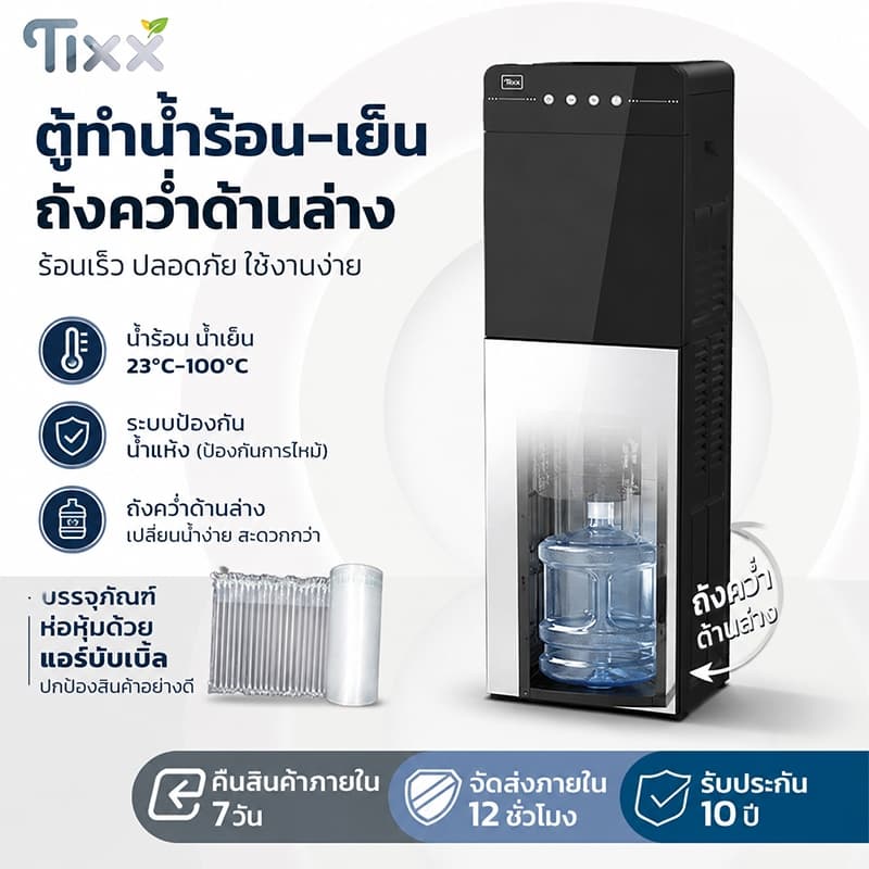 ตู้กดน้ำร้อน-เย็น กระจกนิรภัย เครื่องกดน้ำ ตู้กดน้ำถังล่าง มีระบบตัดไฟอัตโนมัติ Water Dispenser รูปที่ 1