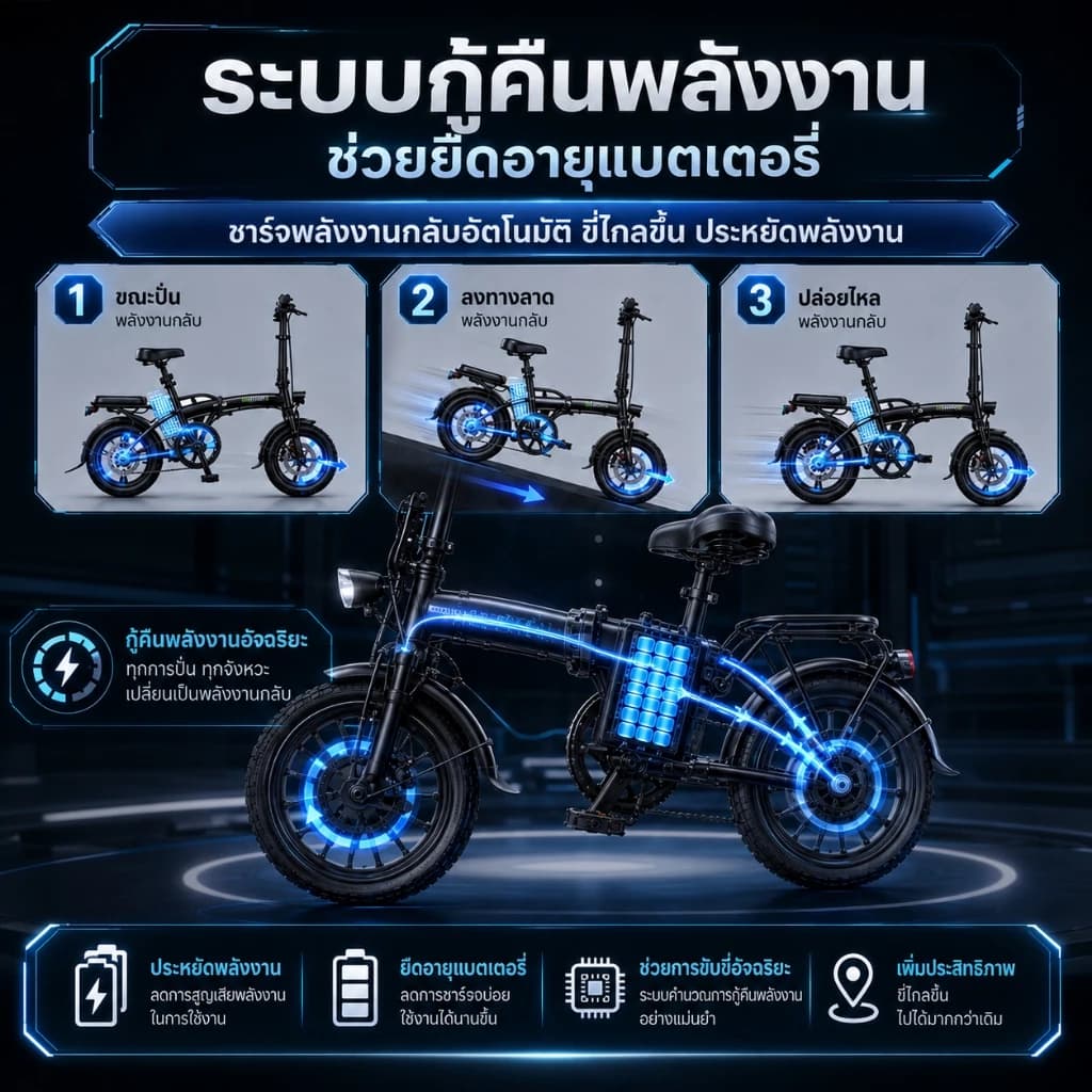 Anchi จักรยานไฟฟ้าพับได้ 500W จักรยานไฟฟ้า จักรยานไฟฟ้าผู้ใหญ่ 14 นิ้ว 48V ระยะการล่องเรือสูงสุด 50KM รูปที่ 5