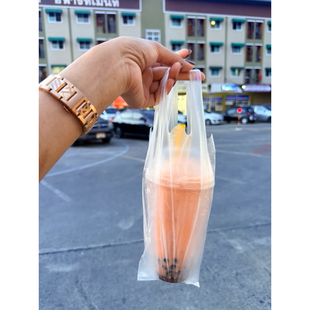 ถุงหิ้วแก้วกาแฟเต็มใบ 2หู สีใส ขนาด16-22 ออนซ์ 100ใบ/ห่อ รูปที่ 5