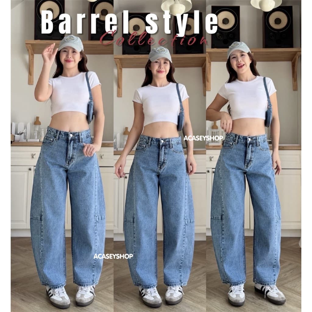 Acasey กางเกงยีนส์ผู้หญิง ขายาว ผ้าไม่ยืด ทรงใหม่สุด Barrel Style ไซส์ S - 36 รูปที่ 5