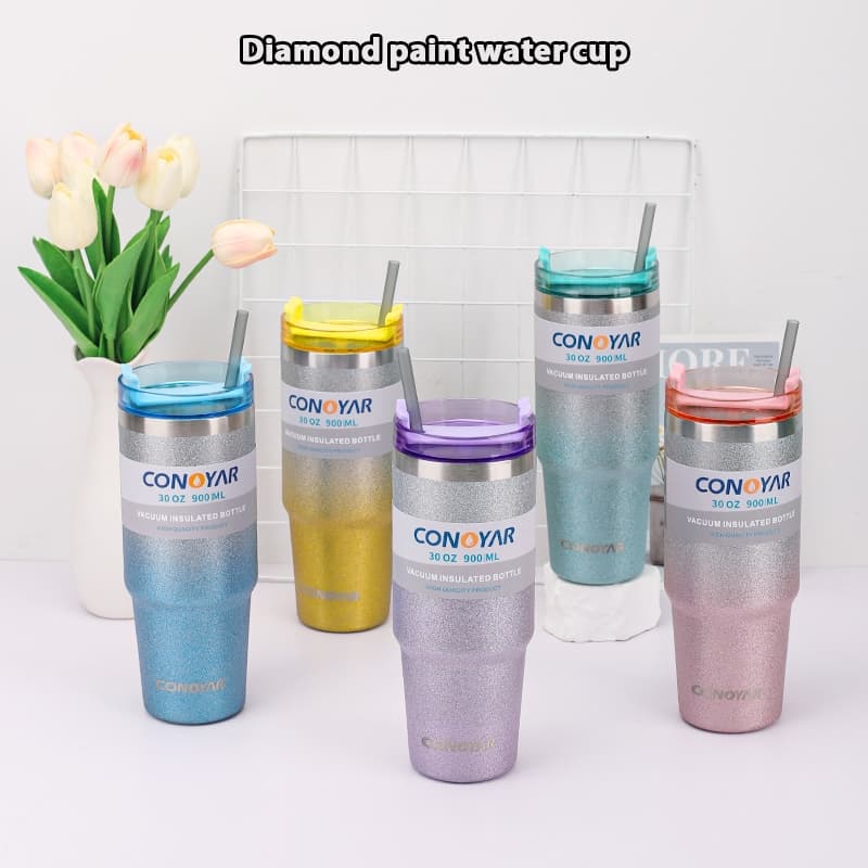 CONOYAR แก้วเก็บความเย็น 900ML สแตนเลส304 รับประกันไอน้ำไม่เกาะแก้ว 30 ออนซ์ จากไทย สีทูโทนกากเพชร T01291 รูปที่ 1