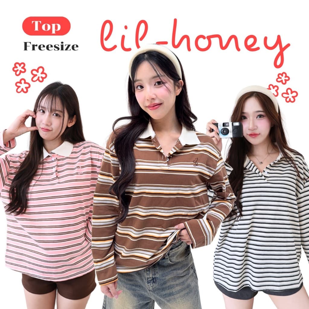 JARINYA เสื้อเชิ้ตคอปกแขนยาวลายทาง Unisex ทรง Oversize เนื้อผ้าคุณภาพเกรดดี ใส่สบาย ปักอะไหล่ โลโก้ รูปที่ 1