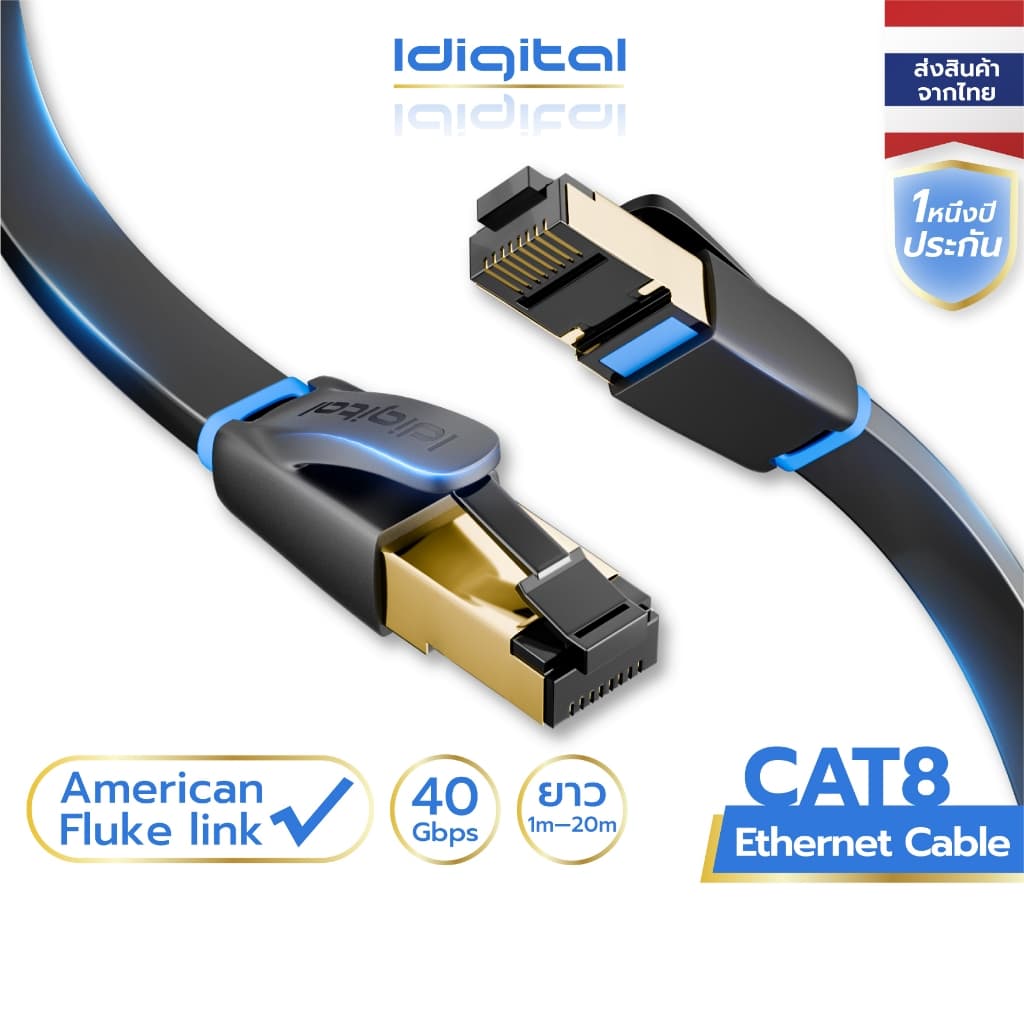ส่งจาก กทม Idigital สายอินเตอร์เน็ต CAT8 Ethernet Cable, สายแลน, RJ45, 40Gbps, 2000MHz, สัญญาณรวดเร็วและเสถีย รูปที่ 1