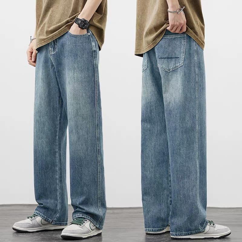 B&R สไตล์อเมริกันแนววินเทจ กางเกงยีนส์ Jeans สไตล์สตรีท การออกแบบกระเป๋า ความรู้สึกของรายละเอียด ระบายอากาศได้ดีใส่สบาย รูปที่ 3