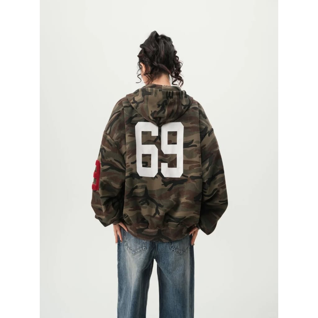 [Street style casual camouflage zip-up jacket]เสื้อแจ็คเก็ตแขนยาวลายพรางสไตล์สตรีทลำลองสำหรับผู้หญิง รูปที่ 9