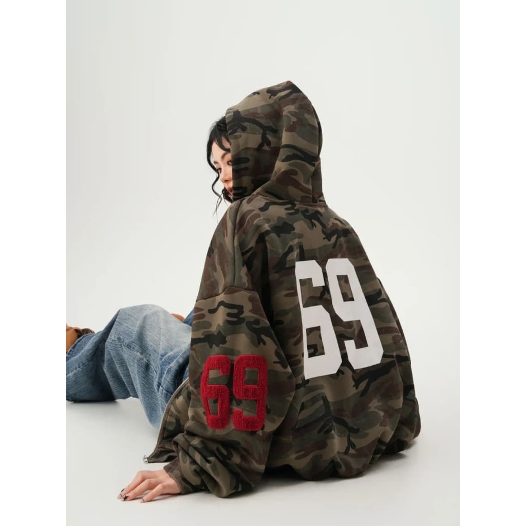 [Street style casual camouflage zip-up jacket]เสื้อแจ็คเก็ตแขนยาวลายพรางสไตล์สตรีทลำลองสำหรับผู้หญิง รูปที่ 7