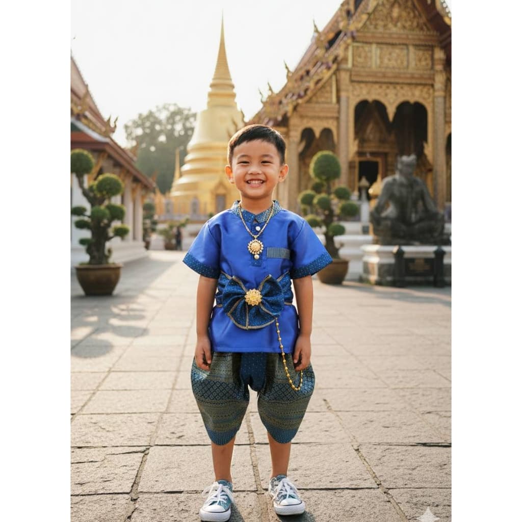 ชุดไทยเด็ก ชุดไทยเด็กชาย ทองเอก เซท3ชิ้น เสื้อ โจง ผ้าคาดเอวหรือพาดไหล่ ขนาด 1-9 ปี รูปที่ 7