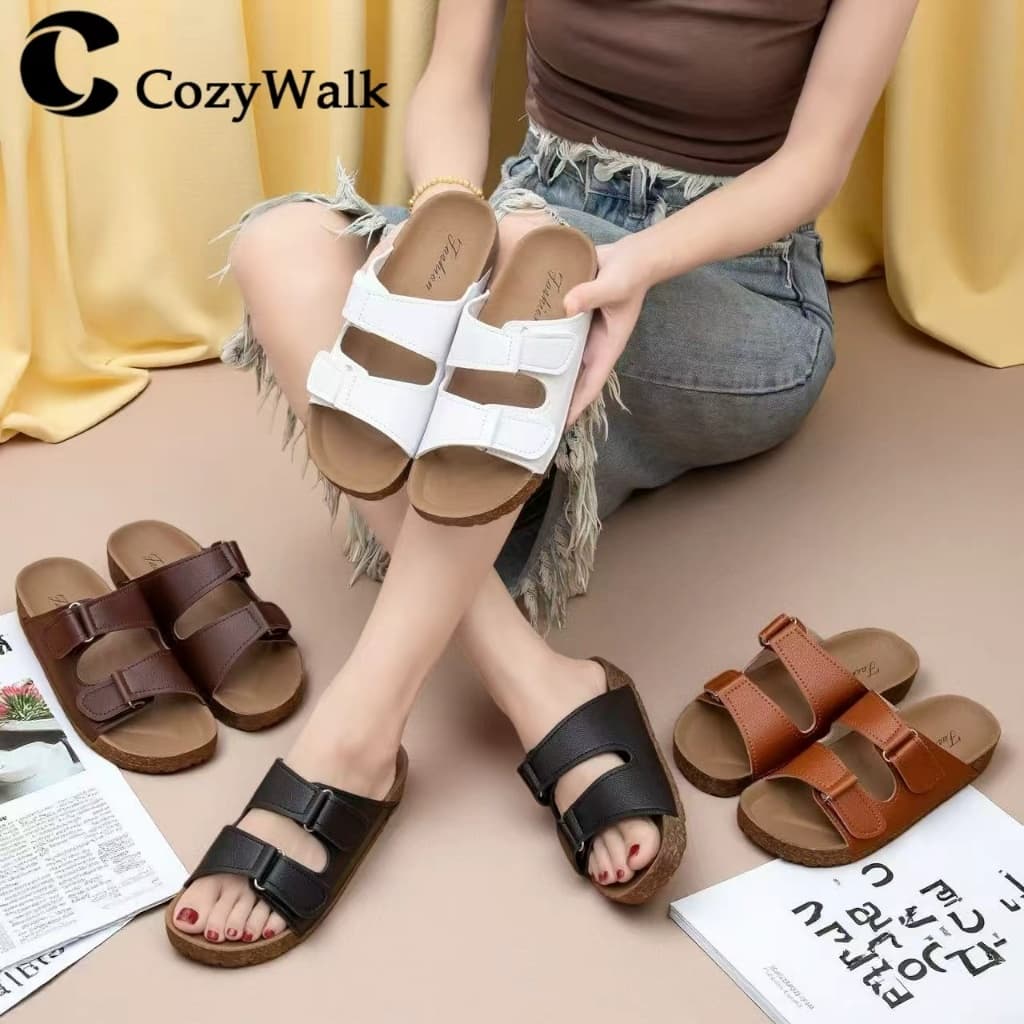 CozyWalk รองเท้าแตะคู่รัก สายคู่ ปรับขนาดได้ พื้นนุ่ม เดินสบาย ใส่ได้ทั้งชายหญิง สไตล์มินิมอล จากไทย รูปที่ 1