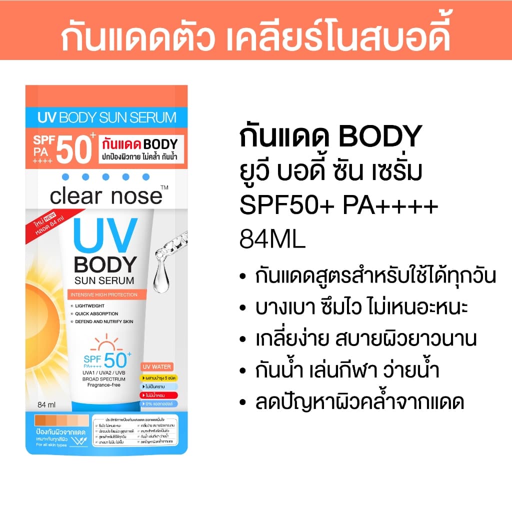 กันแดดตัวเคลียร์โนสบอดี้ Clear Nose UV Body Sun Serum SPF50+ PA++++ 84ml 1ชิ้น รูปที่ 3