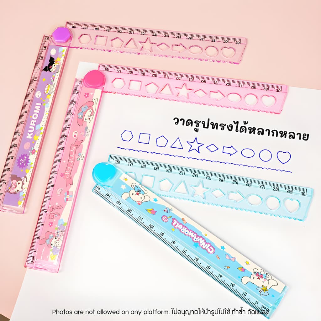 ไม้บรรทัดพับได้ Sanrio Foldable ruler ลาย Kuromi My Melody Cinnamoroll ไม้บรรทัดวาดรูป อุปกรณ์การเรียนเครื่องเขียนน่ารัก รูปที่ 6