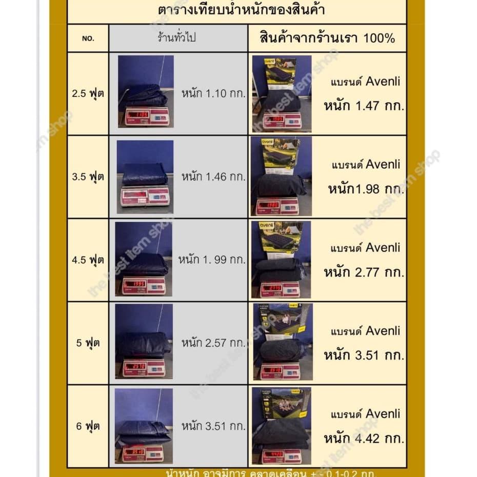 Avenli ที่นอนเป่าลม ที่นอนลม ที่นอนปิกนิก แคมปปิ้ง 2.5/3.5/4.5/ 5/ 6 ฟุต ที่นอนปิคนิค สินค้าแบรนด์แท้ รูปที่ 4