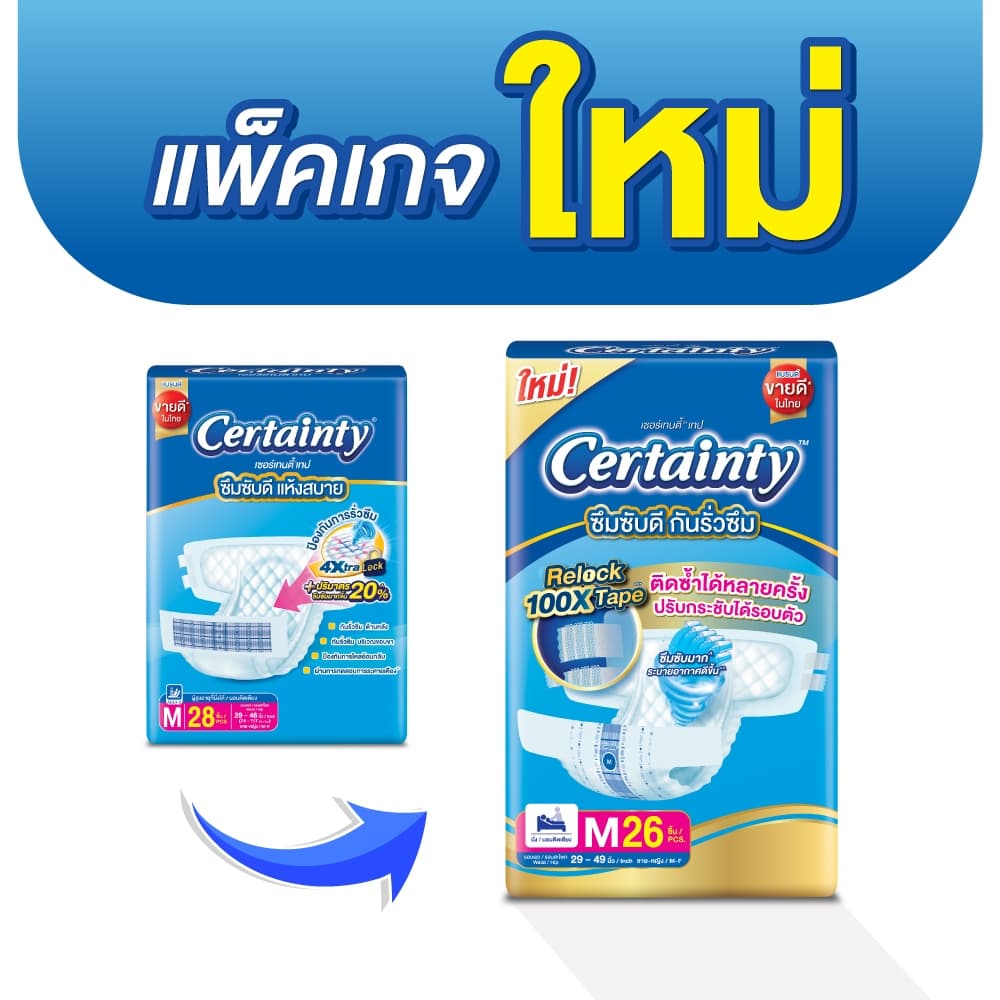 Certainty Tape ผ้าอ้อมผู้ใหญ่แบบเทป เซอร์เทนตี้ เทป ขนาดจัมโบ้ ไซส์ M, L, XL-XXL รูปที่ 5