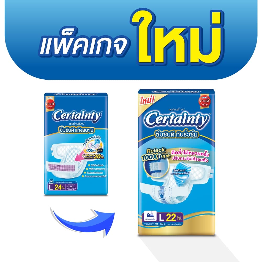 Certainty Tape ผ้าอ้อมผู้ใหญ่แบบเทป เซอร์เทนตี้ เทป ขนาดจัมโบ้ ไซส์ M, L, XL-XXL รูปที่ 6