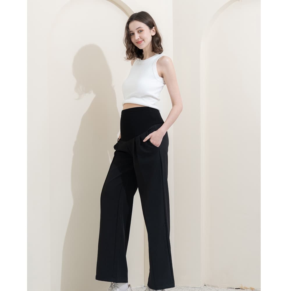 MACHIKO | L53 กางเกงทำงาน BAGGY กระบอกใหญ่ ผ้าหนานุ่ม มีสายปรับระดับ ใส่สบาย ใส่ได้ยันหลังคลอด รูปที่ 2