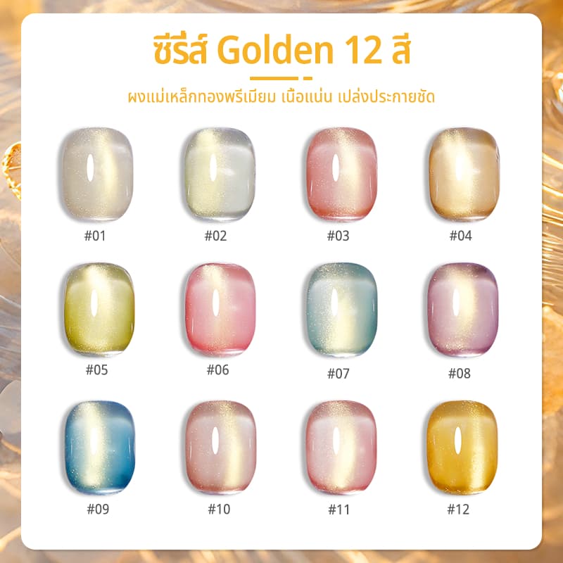 Nawoelite สีลูกแก้ว สีทาเล็บเจล เจลทาเล็บ เจลทาเล็บตาแมว 12 สีทอง ใช้ง่ายแม้สำหรับมือใหม่ สร้างเอฟเฟกต์เล็บรวยๆ รูปที่ 2